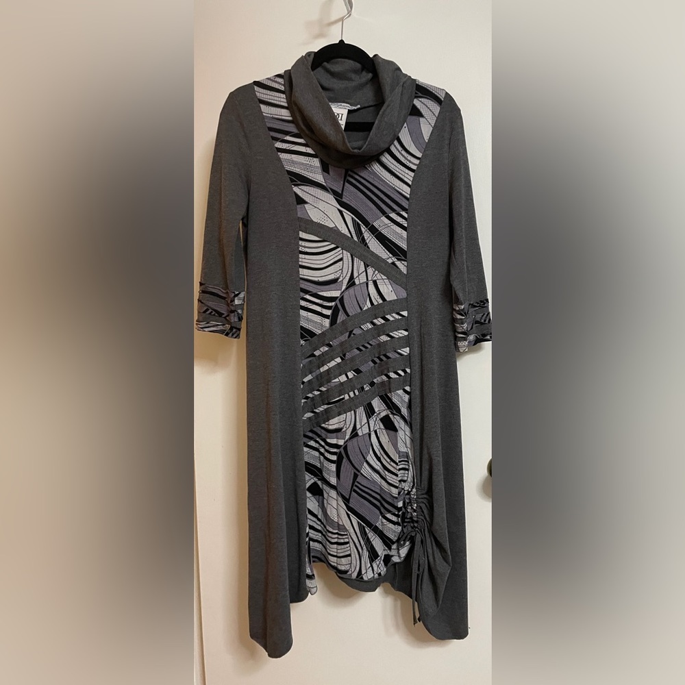 Dress with cowl neck & drawstring